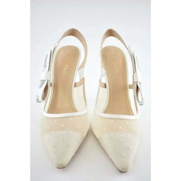 Dior Jadior White Plumetis Polka Crystal Ribbon Slingback Sandal Heel Pump 42 - Picture 6 of 12